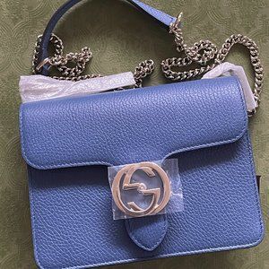 NWT Authentic Gucci 510304 GG Interlocking Leather Cross Body Bag Chain